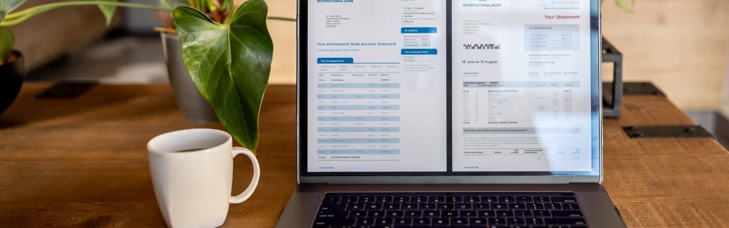 Laptop showing an electronic bank statement