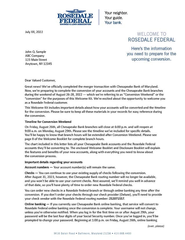 Image of Welcome Letter