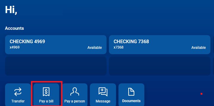 Screenshot of where to select pay a bill