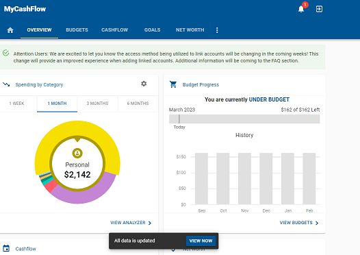 screenshot of mycashflow opening screen