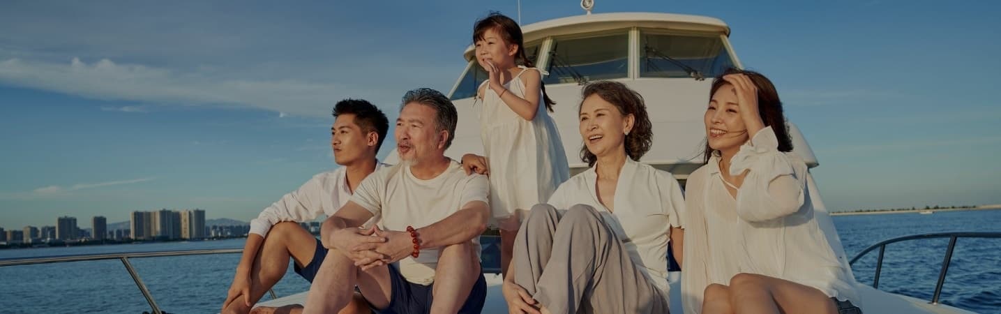Happy family on their boat