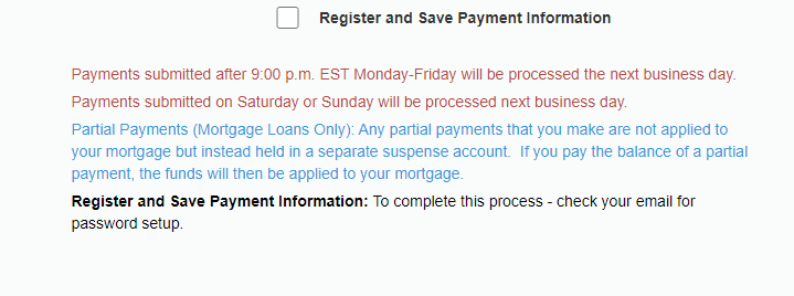 screen shot of register and save payment information