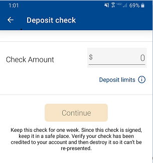 Mobile deposit screenshot