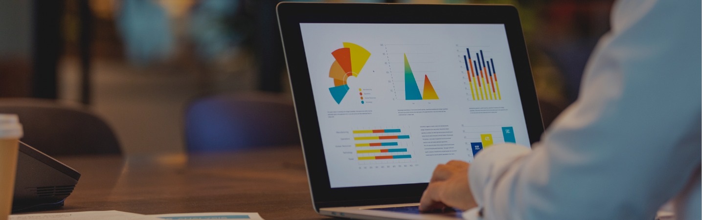 Businessman working with graphs on laptop