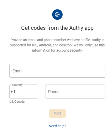 get codes from the Authy app screenshot