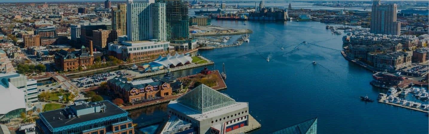 Aerial view of the baltimore waterfront