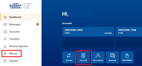 screenshot where to click bill pay or pay a bill