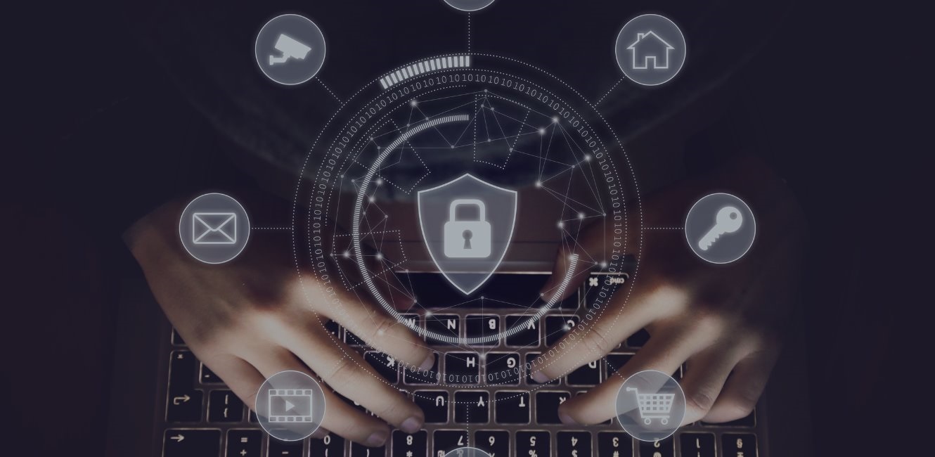 concept of a hacker with keyboard and icons